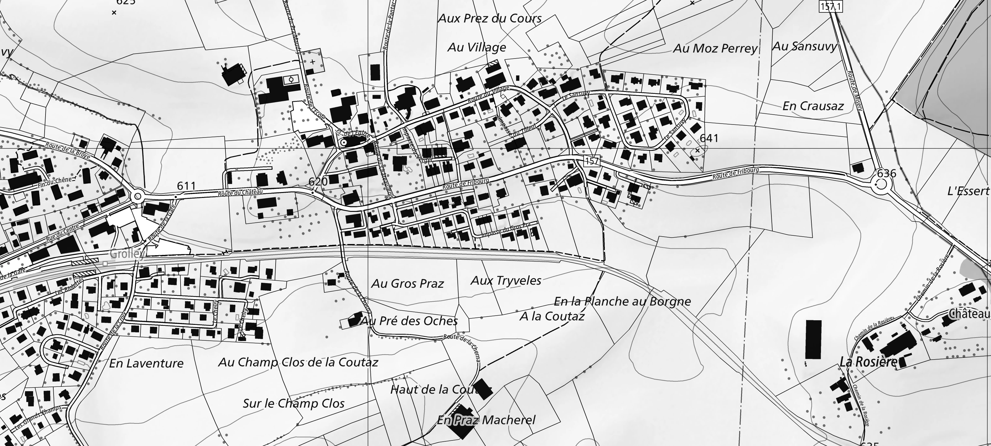 Carte nationale : Grolley ; le projet est marqué d’un cercle