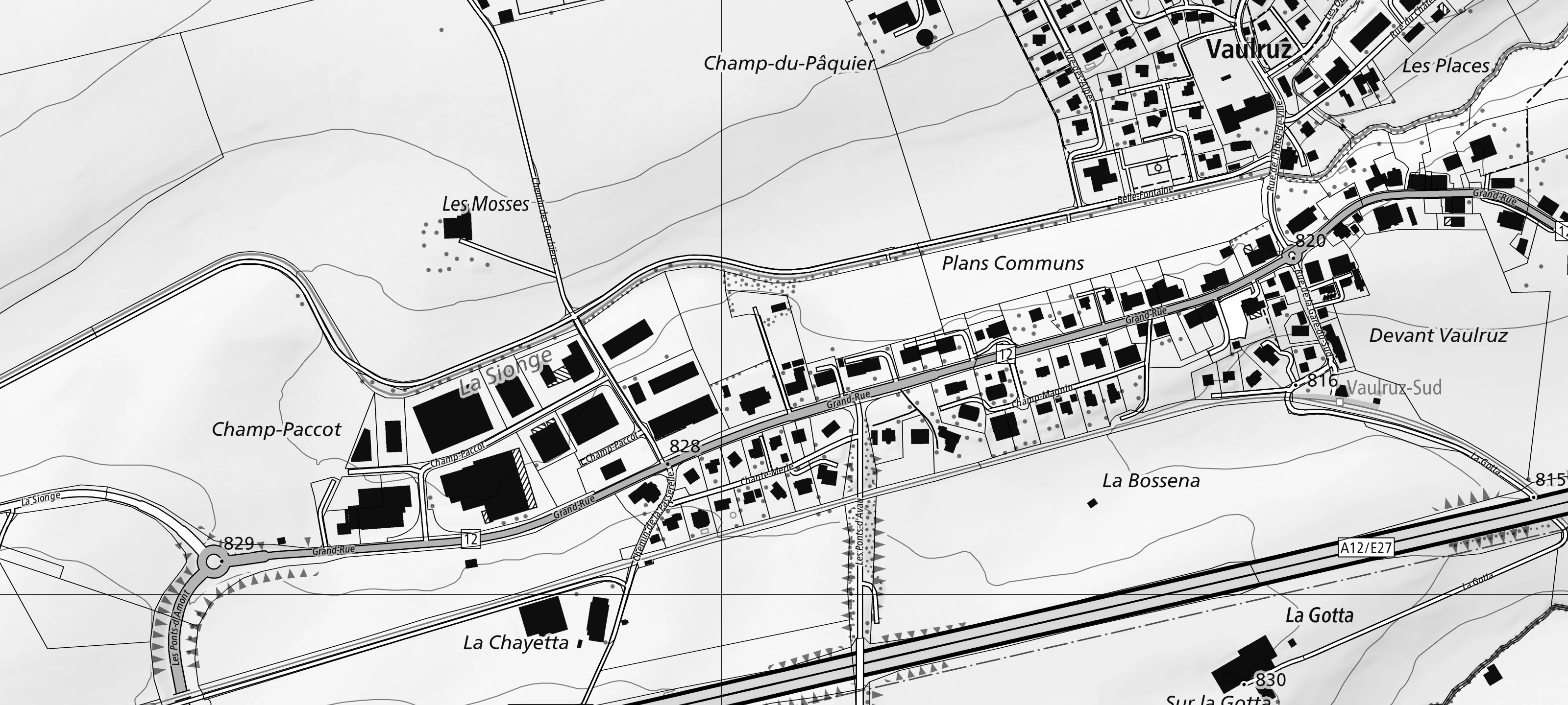 Carte nationale : Vaulruz, à l’ouest du village ; le projet est marqué d’un cercle